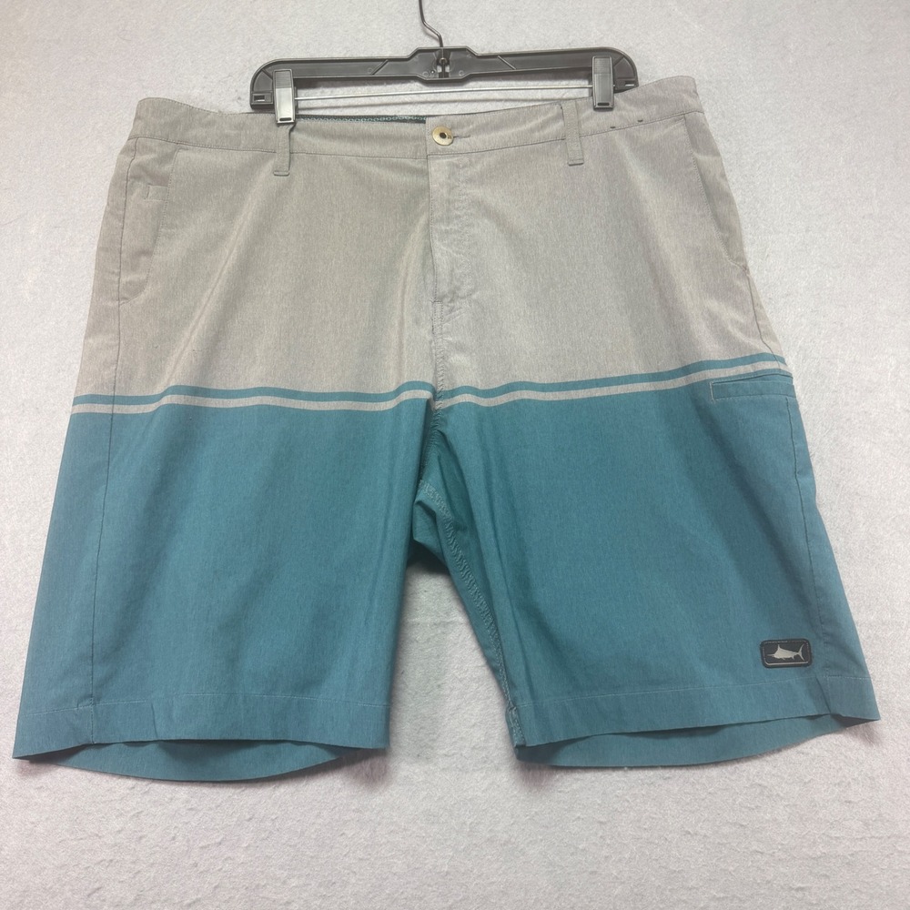Pelagic Mens Hybrid Fishing Shorts Grey Teal Colorblock Stretch Size 40